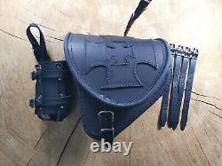 Black Maltese Side Bag Suitable for Harley Davidson Softail Genuine Leather