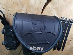 Black Maltese Side Bag Suitable for Harley Davidson Softail Genuine Leather