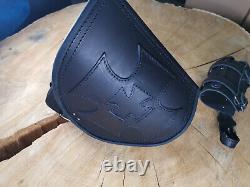 Black Maltese Side Bag Suitable for Harley Davidson Softail Genuine Leather