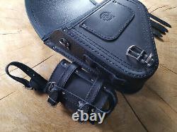 Black Maltese Side Bag Suitable for Harley Davidson Softail Genuine Leather