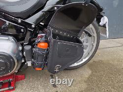 Black Maltese Side Bag Suitable for Harley Davidson Softail Genuine Leather