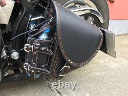 Black Orange Diablo Side Bag Compatible With Harley Davidson Softail