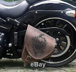 Harley Davidson For Skull Brown Leather Satchel Swing Arm Lateral Bag Cart