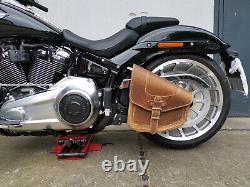 This title translates to: 'Light Brown Odin Saddle Suitable for Harley Davidson Softail Swingarm Bag'