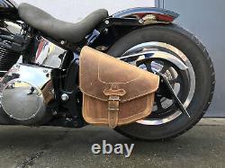 This title translates to: 'Light Brown Odin Saddle Suitable for Harley Davidson Softail Swingarm Bag'