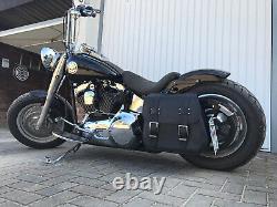 Zeus Black Saddlebags + XL Support Suitable for Harley Davidson Softail Up to 2017