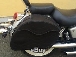 (t) Black Motorcycle Leather Saddlebags Bag Harley Davidson Fatboy