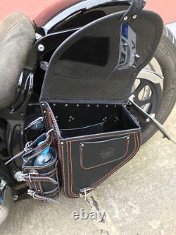 Sac Latéral Diablo Noir Orange Édition Compatible Avec Harley Davidson Softail